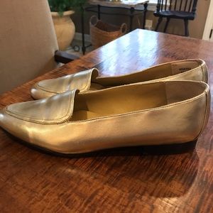 Brushed gold leather flats